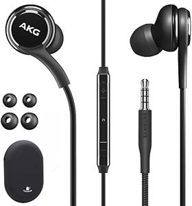 Original Samsung AKG Earbuds 3.5mm in-Ear Earbud Headphones with Remote & Mic for Galaxy A71, A31, Galaxy S10, S10e, Note 10, Note 10+, S10 Plus, S9 - Includes Rubber Pouch - (AKG + Black Pouch)