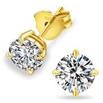 KRKC Moissanite Earrings, Diamond Stud Earrings For Women Men, 14K Gold Earrings, D Color VVS1 Lab Created Diamond 925 Sterling Silver Solitaire Earrings, Gifts For Girls Wife, 2Carats (Four Prong)