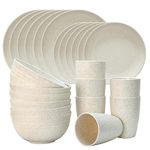 Dhnvcud 24 Piece Camping Tableware Set, Camping Plate Set 6, Unbreakable Plastic Tableware Set, People 6 Crockery Caravan Crockery Set for 6 People (Beige), CJ-24246