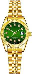 Women's Watches Classic Silver Stainless Steel Waterproof Quartz Watch Fashion Ladies Watches for Women (Elegant Green)