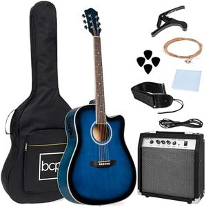 Best Choice Products Beginner Acoustic Electric Guitar Starter Set w/ 41in, All Wood Cutaway Design, Case, Strap, Picks - Blue