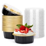 Disposable Baking Ramekins with Lids, Beasea 8 oz 50 Pack 4 Inch Black Gold Aluminum Foil Cups Disposable Creme Brulee Muffin Cupcake Baking Cup Mini Pudding Cups for Party Wedding Birthday