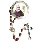 Catholically Saint Padre Pio Rosary Blessed By Pope w/ 2nd Class Relic - St. Father Pio, metal, Wood, No Gemstone