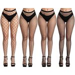 Aomig 4 PCS Black Fishnet Tights for Women, Pantyhose Fish Net Stockings, Fishnet Tights Stockings, High Stockings Sexy Outfit, High Waist Suspender Pantyhose, One Size Fit All