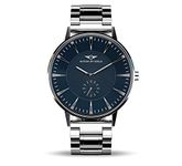 Nation of Souls Eclipse Collection Silver Gloss and Blue Men's 42mm Stainless Steel Case Wrist Watch with 20mm Link Bracelet British Designed Watches