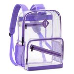 Kasqo Clear Backpack, 15.6 Inch Heavy Duty PVC Transparent Backpack Children Waterproof See Through Backpacks for Men Women Clear Bag Stadium Approved for School Work Travel Daily Use (Purple)