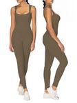 Sunzel Ribbed Yoga Jumpsuits for Women Sexy Seamless Square Neck Tummy Control Workout One Piece Jumpsuits Unitard for Women Olive Green Medium