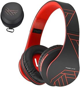 PowerLocus Bluetooth Over-Ear Headphones, Wireless Stereo Foldable Headphones Wireless and Wired Headsets with Built-in Mic, Micro SD/TF, FM for iPhone/Samsung/iPad/PC (Black/Red)