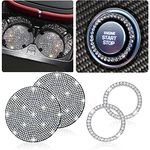 2pcs Bling Car Cup Holder Coasters & 2pcs Push Start Button , 2.75 inch Anti-Slip Shockproof Universal Vehicle Coasters Insert, Bling Car Interior Accessories for Women Suits for Most Cars (White)