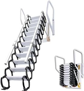 Attic Ladder Pull Down System-12 Steps Titanium Magnesium Alloy Attic Stairs, 10.17FT Wall-Mounted Collapsible Loft Ladder with Armrests, Retractable Attic Ladder (Black)