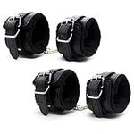 Two pairs Fluffy Fitness Wrist Leather Handcuffs Bracelet Soft Plush Exercise Bands LeashBracelets Wrist Binding Cuff Bracelets Anklets with Detachable Leash Chain for Women Men (black)