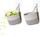 Wall Hanging Organizer Storage Basket with Free Wall Hooks,Small Cotton Rope Baskets for Baby Nursery and Home Décor,Set of 2