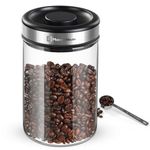 Maestri House Vacuum Coffee Canister Pro, AirTight Coffee Containers, Vacuum Glass Coffee Jar with Coffee Spoon, 40 fl OZ/1.2L Professional Coffee Storage Container for Barista, Gifts (Silver)