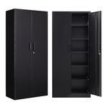 NODHM Metal Storage Cabinet with Lockable Door and 5 Adjustable Shelves, 6 Tier Steel Garage Tool Cabinet for Home Office Utility Room 71" H*31" W *15.7 D (Black)