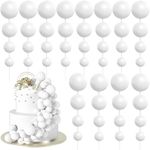 BOUBONI 48 Pcs White Balls Cake Topper Decorations Balloon Cupcake Toppers Foam Cake Topper Balls Cake Balls Decorations for Birthday Party Wedding Anniversary Cake Decorating