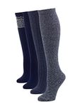 HUE Women's Knee High Socks 4 Pairs Casual, Nearly Navy Combo, One Size