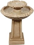 Sunnydaze 28-Inch Beveled Flower Outdoor Water Fountain - 2-Tier Backyard Water Feature & Bird Bath for The Patio or Yard