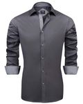 J.VER Mens Dress Shirts Long Sleeve Formal Shirts Business Work Wedding Regular Fit Silk Stretch Non Iron XL Grey