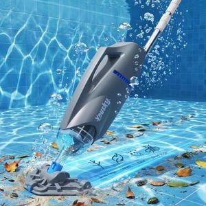 Cordless Pool Vacuum for Above Ground Pool with Telescopic Pole, 18.5 GPM Powerful Suction, 45 Mins Runtime, Rechargeable Handheld Pool Cleaner with 2 Brush Heads for Inground Pools