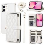 ELISORLI Compatible with iPhone 15 Plus 6.7 inch Wallet Case with Wrist Strap, Shoulder Strap, 9+ Card Slots Leather Stand Phone Cover for i-Phone 15+ iPhone15Plus 5G i i15 + iPhone15 15Plus White