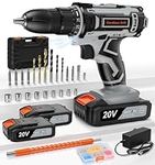 Acmaker Cordless Drill 20V, Battery Drill with 2 Batteries 2.0Ah, 42Nm Power Electric Drills Cordless, 25+1 Torque, 89 PCS Cordless Drill and Screwdriver Set, 2 Speed LED Light Combi Drill for DIY