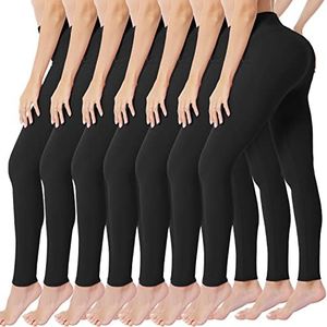 VALANDY Women's Black Leggings for Women Pack High Waisted Tummy Control Stretch Yoga Pants Workout Running Tights Leggings Plus Size(7 Count)
