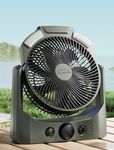 D Battery Powered Camping Fan with 4 Timer Modes, 8.5’’ Desk Fan with LED Lantern and SOS Light, 180° Rotation, Portable Outdoor Table Fans, Quiet, Handle, USB Travel Office, Adjustable Speed Knob