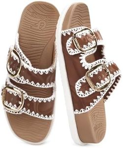 COFACE Womens Sandals 2026 Buckles Arch Support Summer Beach Vacations Essentials Comfort Trendy Dressy Fashion Casual Cute Classy Cloud Slides KhakiWhite Size 11