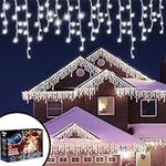 CUQOO 17m Icicle Outdoor Christmas Lights – 240 LED Icicle Lights with White Wire | Fairy Lights for Bedroom Window Garden Porch Festive Decorations | Christmas Icicle Lights for Indoor