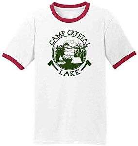 Pop Threads Camp Crystal Lake Counselor Shirt 80s Horror Movie Funny Graphic Tee, White/Red, Medium
