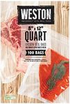 Weston Vacuum Sealer Bags, 2 Ply 3mm Thick, for NutriFresh, FoodSaver & Other Heat-Seal Systems, for Meal Prep and Sous Vide, BPA Free, 8" x 12" (Quart), 100 Count, Clear