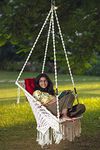 Patiofy Made in India Premium Square Shape Hammock-Hanging Cotton Chair Swing with Cushion and Accessories for Indoor & Outdoor/ 150 Kg Capacity/Swing Cushion/Chair Cushion for Kids & Adults (White)