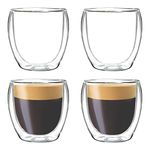 Youngever 4 Pack Espresso Cups, Double Wall Thermo Insulated Espresso Cups, Glass Coffee Cups, 100ML