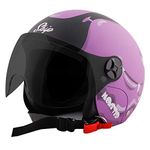 Steelbird Skip Toad Open Face ISI Certified Helmet for Kids (Matt Black Violet with Smoke Visor, Small 560 MM)