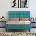 DRIFTINGWOOD Solid Engineered Wood Low Height Queen Size Bed Without Storage | Wooden Double Bed | Low Floor/Lying/Level/Profile Cot Bedroom Furniture | Turquoise-Green, Mattress -Size: 78x60 Inch