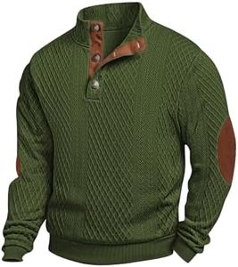 JMIERR Mens Button Fleece Lined Pullover Sweatshirt, S, Green
