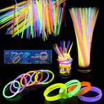 50pcs Premium 8 Inch Glow Sticks With Connectors To Make Neon Necklace Wrist Band Bracelets, Party Favours, Party Bag Fillers for Kids - Party Accessories, Long-lasting Glow Sticks for Children