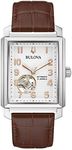 Bulova Men's Sutton Open Heartbeat White Dial Brown Leather Strap Watch (96A268)