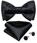 DiBanGu Black Bow Tie Set for Men Paisley Floral Silk Bow Ties Self Tie and Handkerchief Set