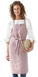 MagicLinen 100% Adjustable Bib Linen Apron with Front Pockets, Solid Color Woodrose, Handmade in Europe