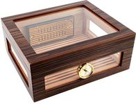 adorini Humidor Treviso Deluxe Cigar Storage with Glass lid, Ebony Veneer in Brown, Holds 75 Cigars