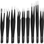 Precision ESD Tweezers Set, 9 Pcs Anti-Static Stainless Steel Tweezers, Non-Magnetic Tweezers Set, Multi-Function Craft Tweezers for Electronics, Jewelry Manufacturing, Laboratory, Repairing, Hobbies