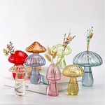 Cunno 8 Pcs Mushroom Vase Shaped Bud Glass Colored Transparent Hydroponic Plant Terrarium Flower Pot for Home Office Desktop Decor, Blue,green,pink,red,transparent (DAY-Cunno-1093)