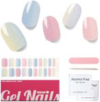 Nelikoo Semi Cured Gel Nail Strips, 20 PCS Gel Nail Stickers Work with UV Light, Gel Nail Wraps, Salon Quality & Easy to Use - Dreamy Macarons