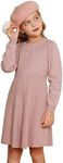 GRACE KARIN Girls Long Sleeve Knit Dress for Autumn Winter Kids Buttons Decorated A-line Going Out Sweater Dress Pink 8-10 Years