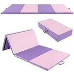 GYMAX Gymnastics Mat, 8' x 4' x 2" Folding Exercise Mat Thick w/ Carry Handles & Sturdy Stitching Waterproof PU Leather Cover, Tumbling Mat for MMA Yoga Stretching Aerobics Martial Arts Home Gym, Trifold