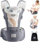 Bebamour Baby Carrier Newborn to Toddler Baby Carrier Hipseat 0-36Months with Head Hood, 3 PCS Teething Pads, Waist Extender, Grey