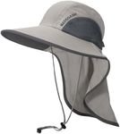 BASSDASH UPF 50+ Unisex Water Resistant Wide Brim Sun Hat with Large Neck Flap Ponytail Fishing Hat for Men Women (Light Grey/Dark Grey)