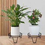 Oriley Plant Round Stand Galvanised Metal Flower Pot Holder Indoor Gamla Support Corner Rack Outdoor Display Shelf for Home Garden Balcony Decoration - (Pack of 2, Black)