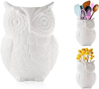 Comfify Owl Utensil Holder Decorative Ceramic Cookware Crock & Organizer, in Lovely White Color - Utensil Shaped Caddy and Perfect Kitchen Ceramic Décor Gift for Countertop - 5” x 7” x 4” Size